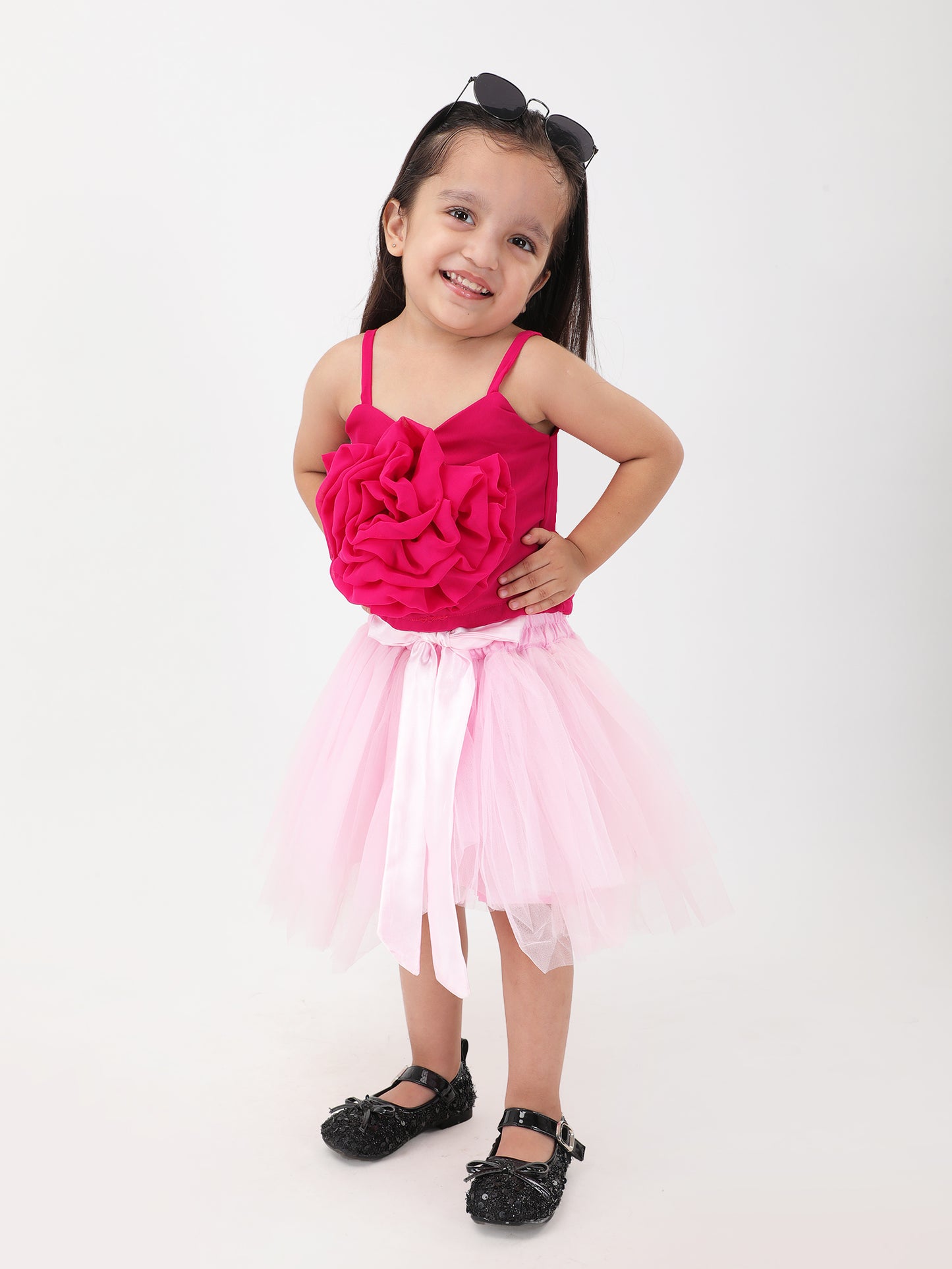 Toddler girl outfit – pink floral top with skirt set