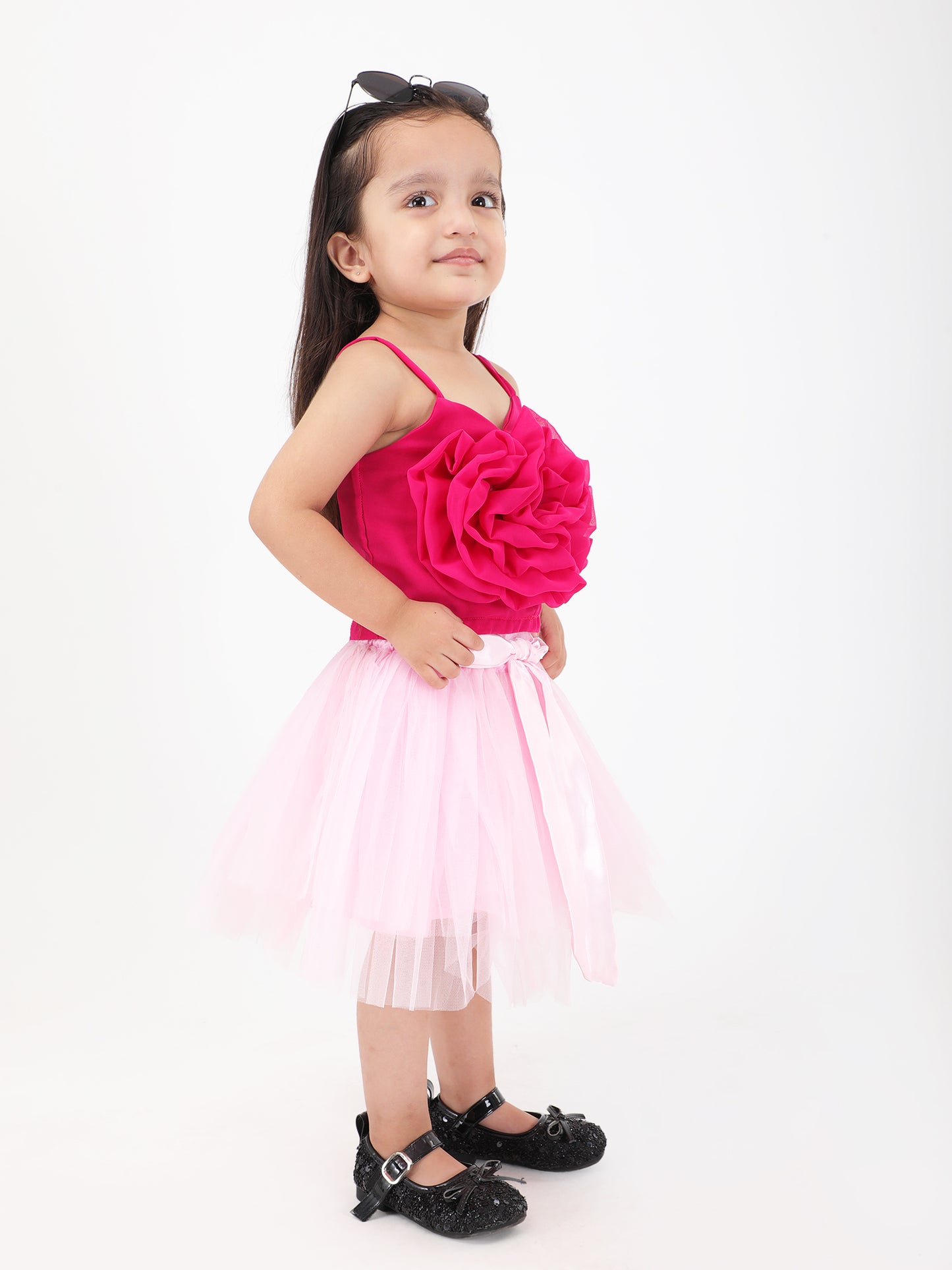 Girls Pink Floral Top with Skirt Set – Festive & Party Wear (1–6 yrs)
