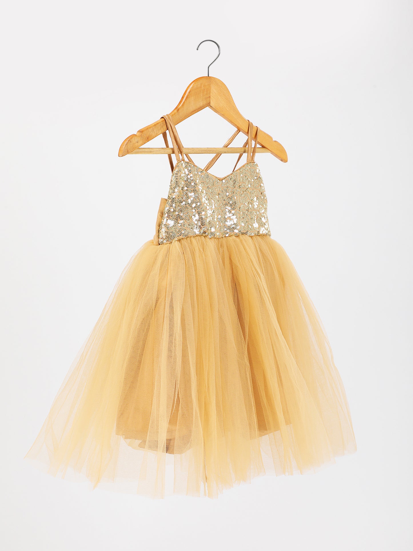 Golden Designer Frock for Girls – Elegant Party & Birthday Dress (1–8 Years)