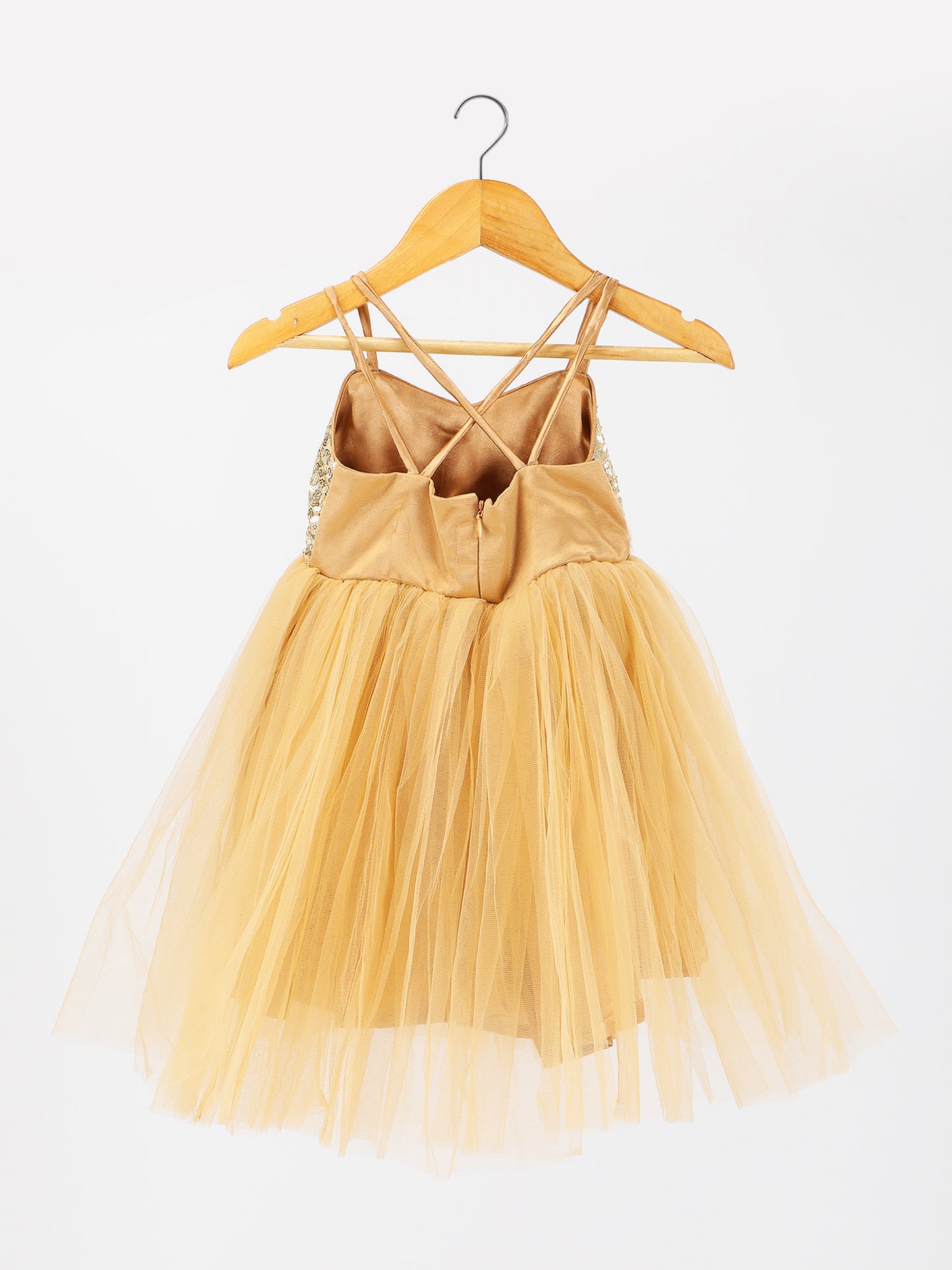 Golden Designer Frock for Girls – Elegant Party & Birthday Dress (1–8 Years)