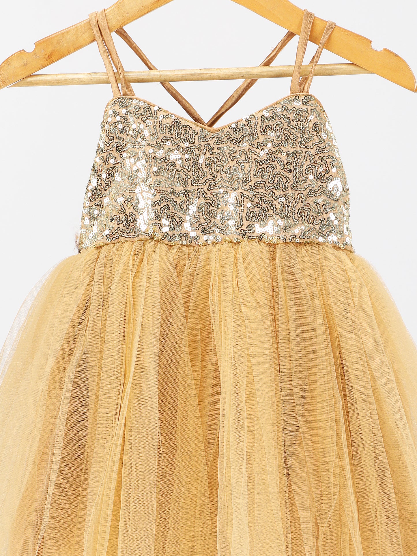 Golden Designer Frock for Girls – Elegant Party & Birthday Dress (1–8 Years)