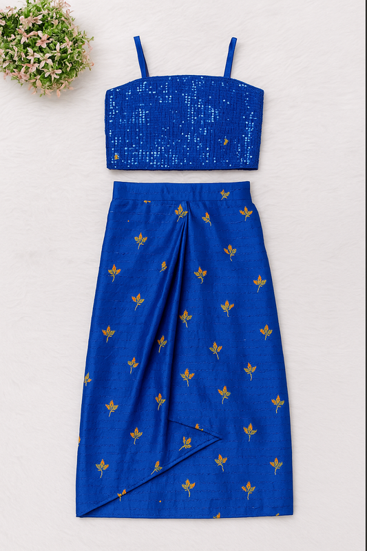 Royal Blue Sequin Top & Embroidered Skirt Set for Girls – Festive & Partywear | Styled by Hazel